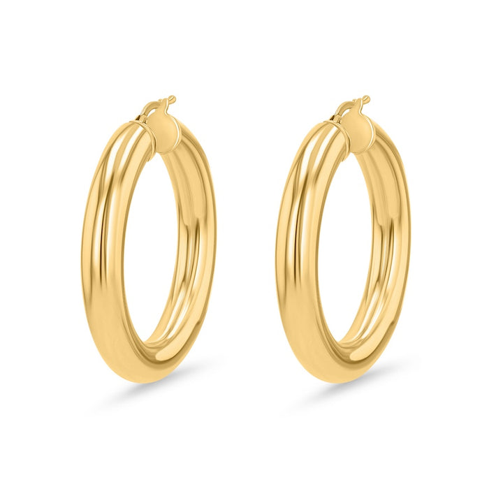 6x25mm Stylish Hoop 14K Yellow Gold Hoop Earrings