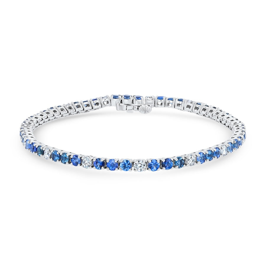 3-to-1 Sapphire & Diamond 14K White Gold Tennis Bracelet