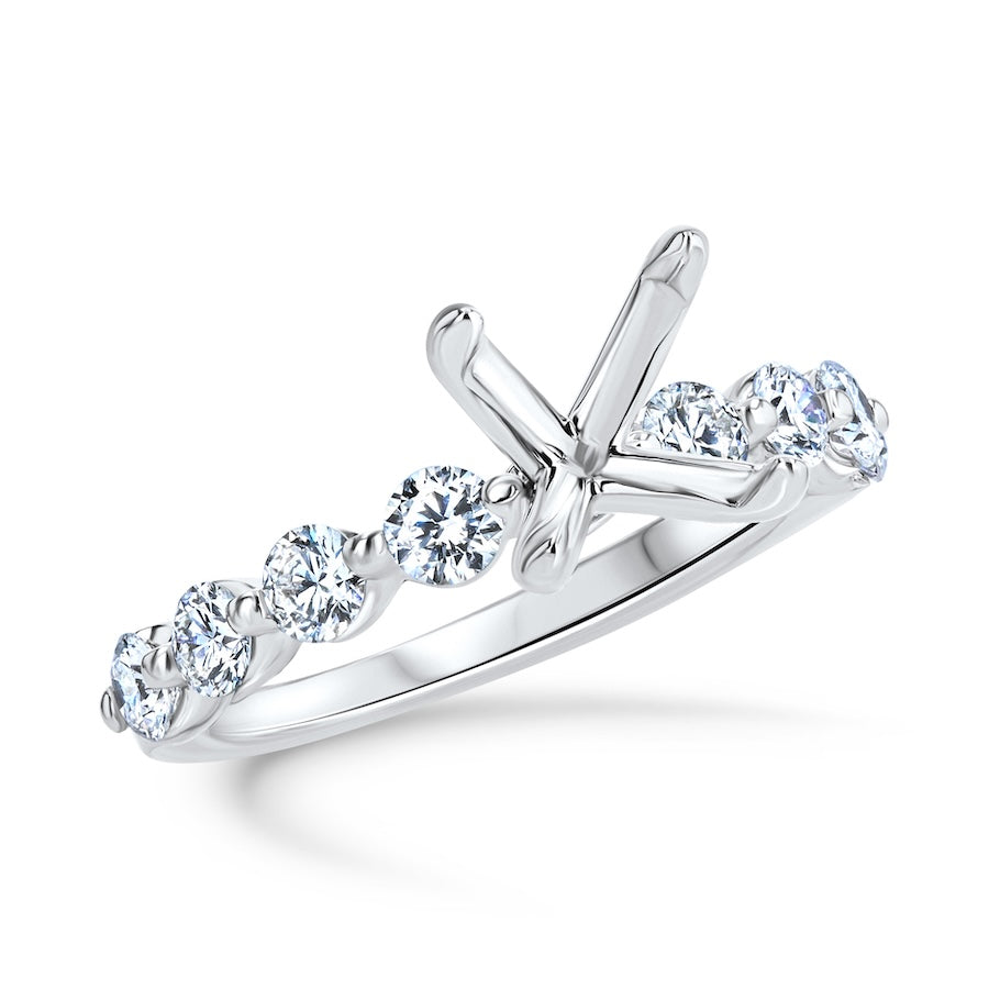 Floating 0.95 Carat Diamond 14K White Gold 1/2 Eternity Engagement Ring Setting