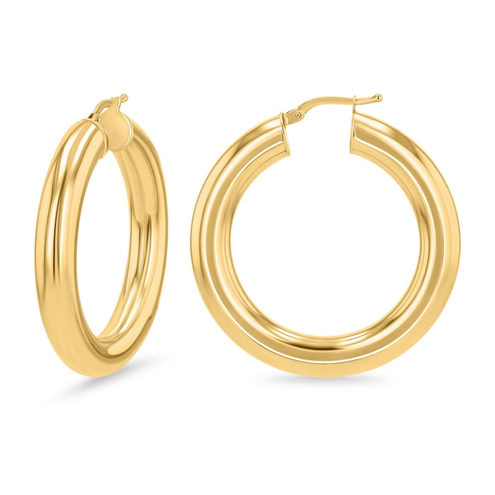6x25mm Stylish Hoop 14K Yellow Gold Hoop Earrings