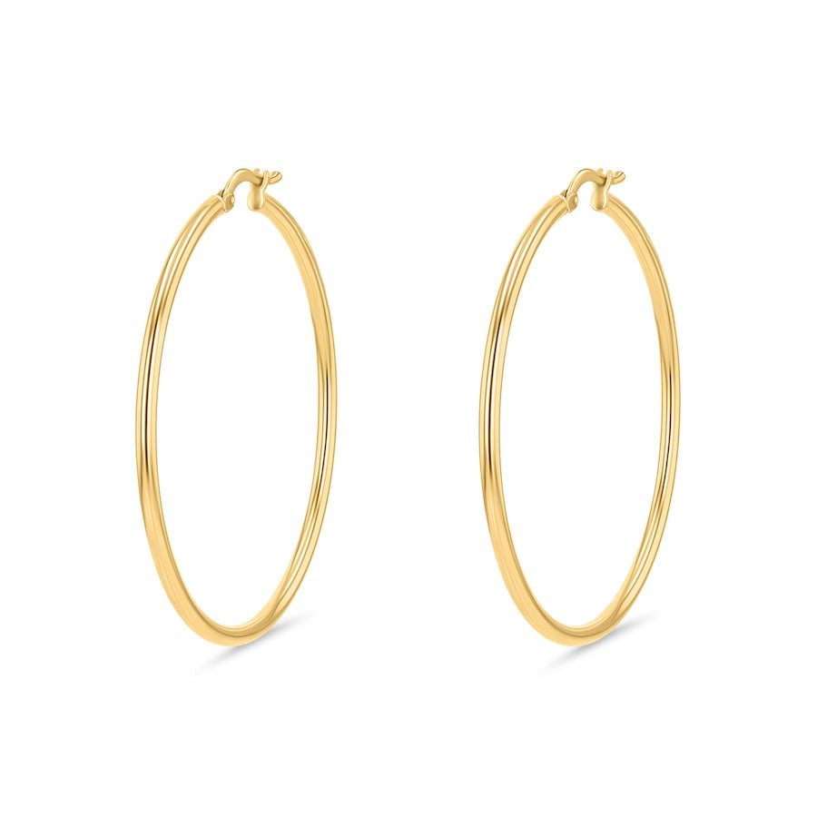 2x40mm Slim Hoop 14K Yellow Gold Hoop Earrings