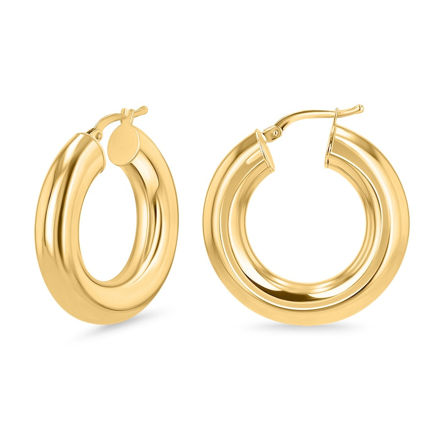 6x15mm Chunky Hoop 14K Yellow Gold Hoop Earrings