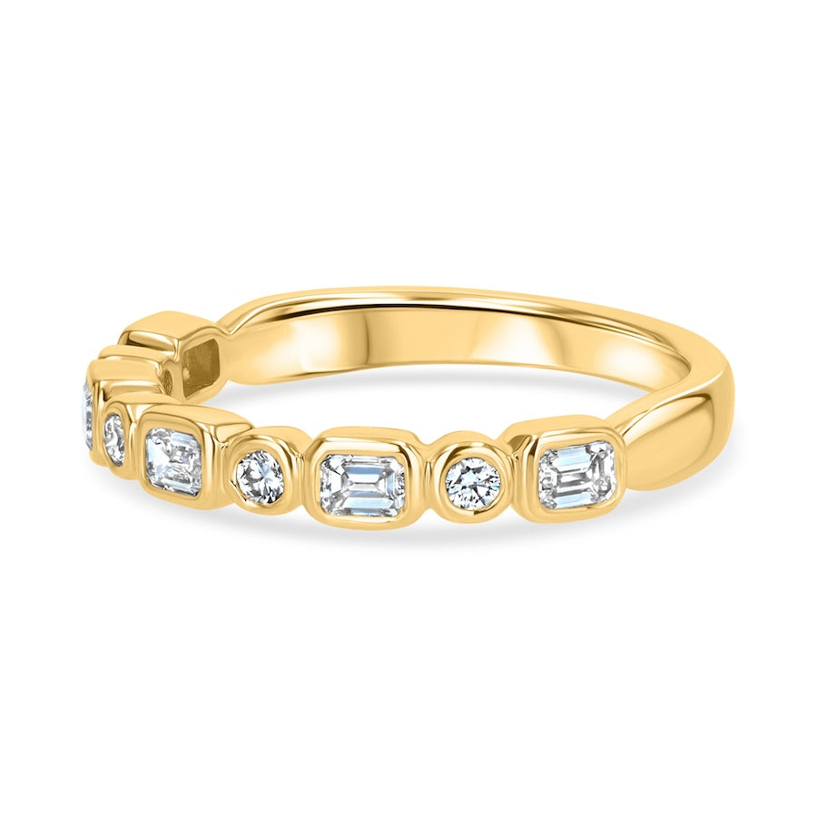 Emerald-to-Round Bezel Diamond 14K Yellow Gold Wedding Band