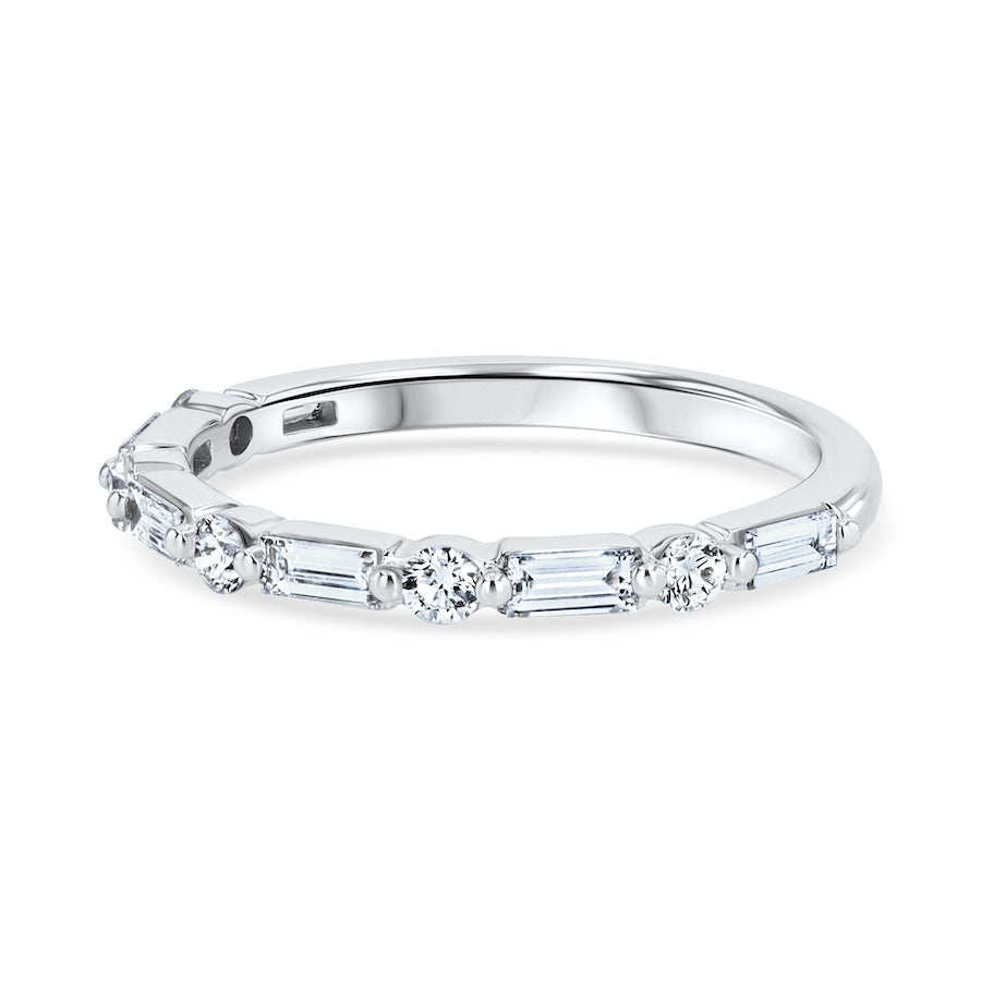Alternating 0.50 Carat Baguette & Round Diamond 14K White Gold Wedding Band