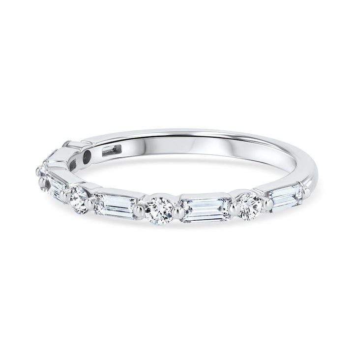 Alternating 0.50 Carat Baguette & Round Diamond 14K White Gold Wedding Band