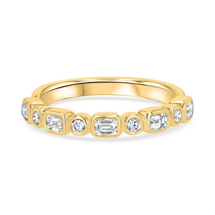 Emerald-to-Round Bezel Diamond 14K Yellow Gold Wedding Band