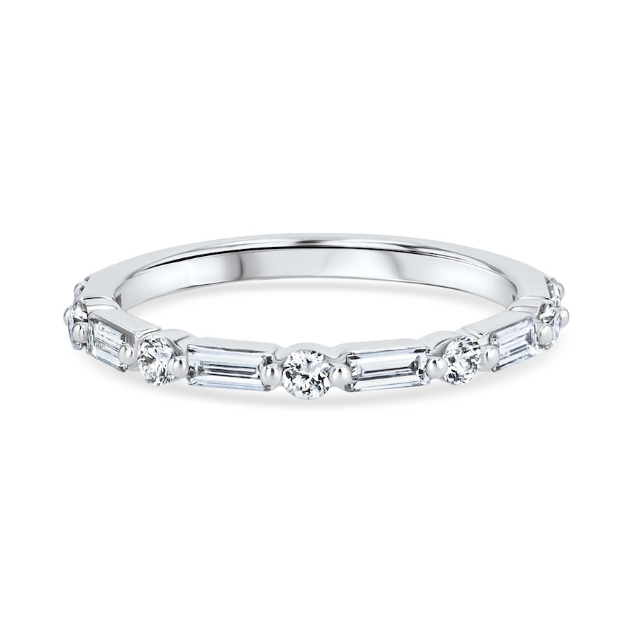 Alternating 0.50 Carat Baguette & Round Diamond 14K White Gold Wedding Band
