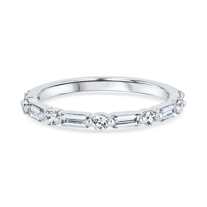 Alternating 0.50 Carat Baguette & Round Diamond 14K White Gold Wedding Band