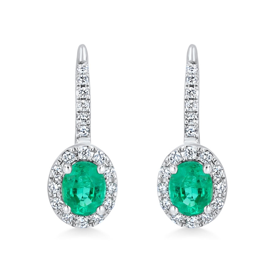 160041 18K White Gold Emerald & Diamond Earrings