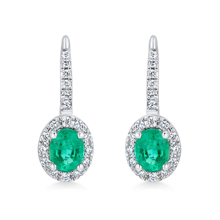160041 18K White Gold Emerald & Diamond Earrings