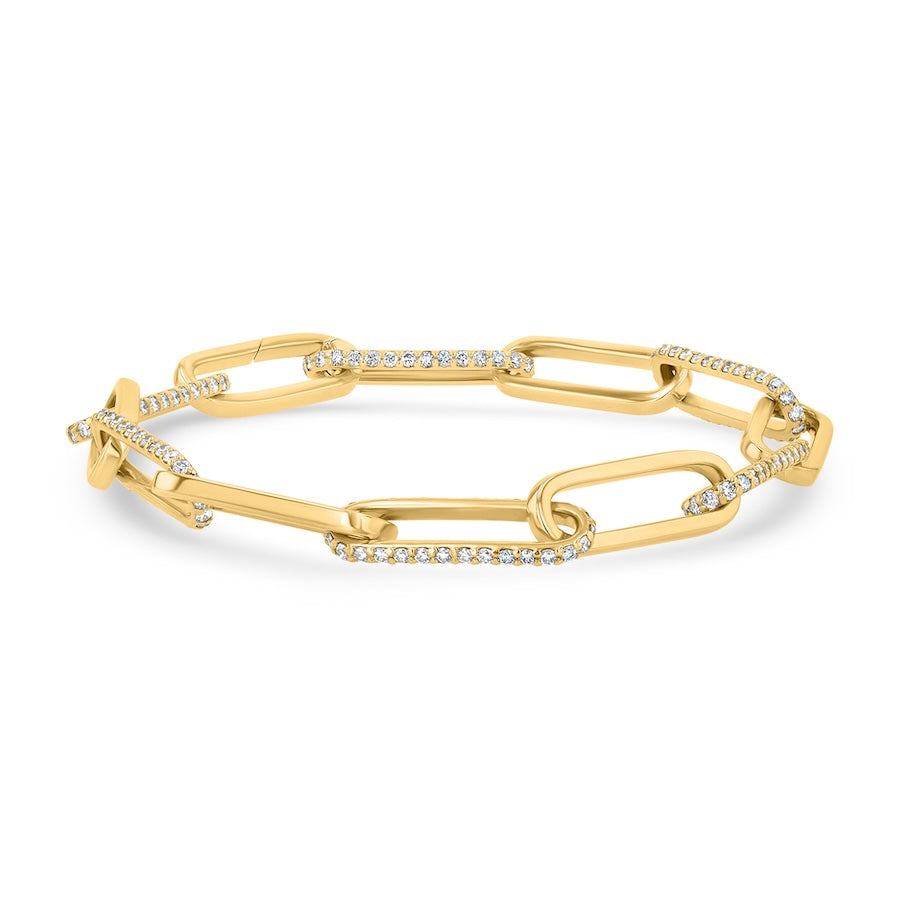 1.60 Carat Lab-Grown Diamond Paperclip Link 14K Yellow Gold Bracelet