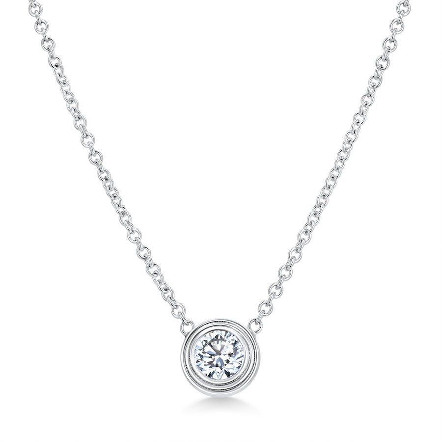 Double Bezel 0.60 Carat Lab-Grown Diamond 14K White Gold Pendant
