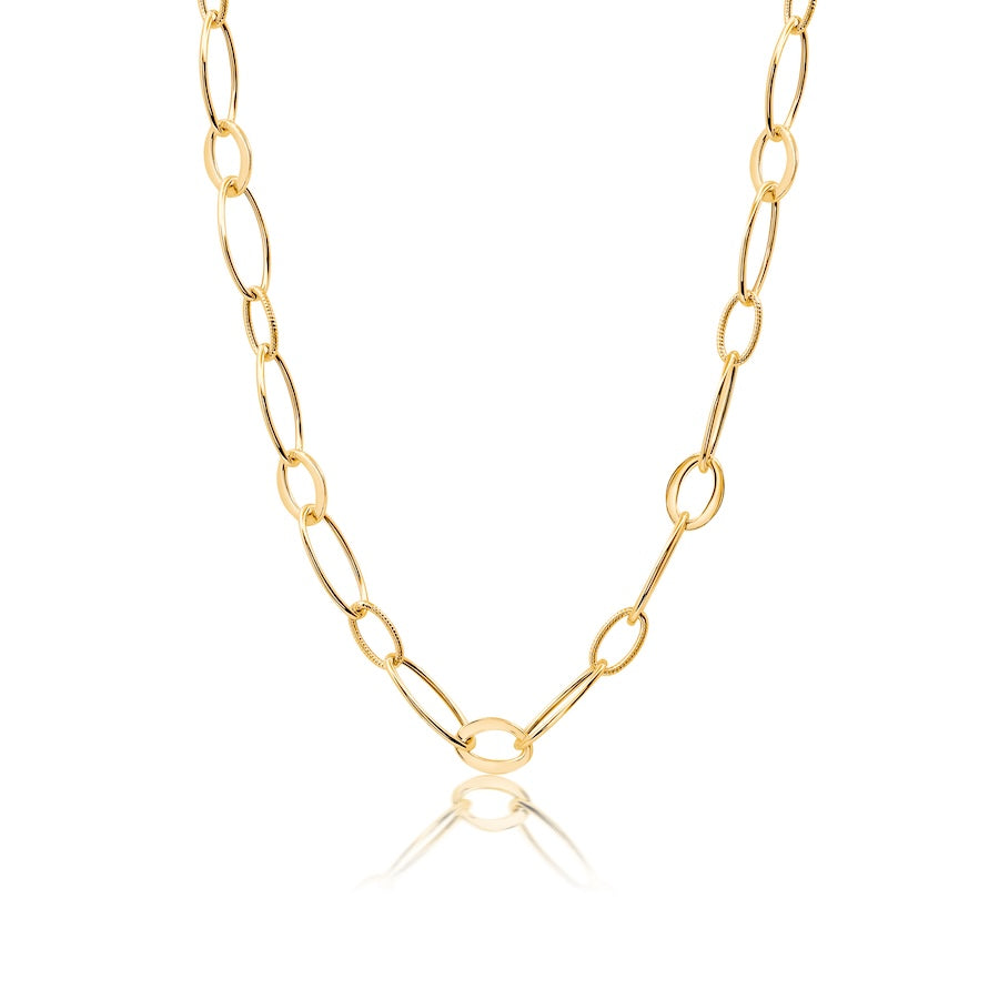 Multi-Texture Oval Gold Vermeil 18" Fashion Necklace