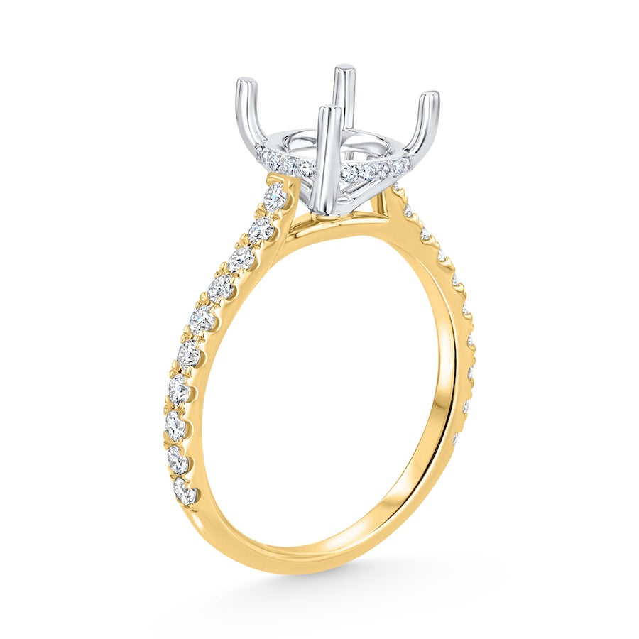 14K YG & Platinum Side Halo Engagement Ring Mounting .42ct