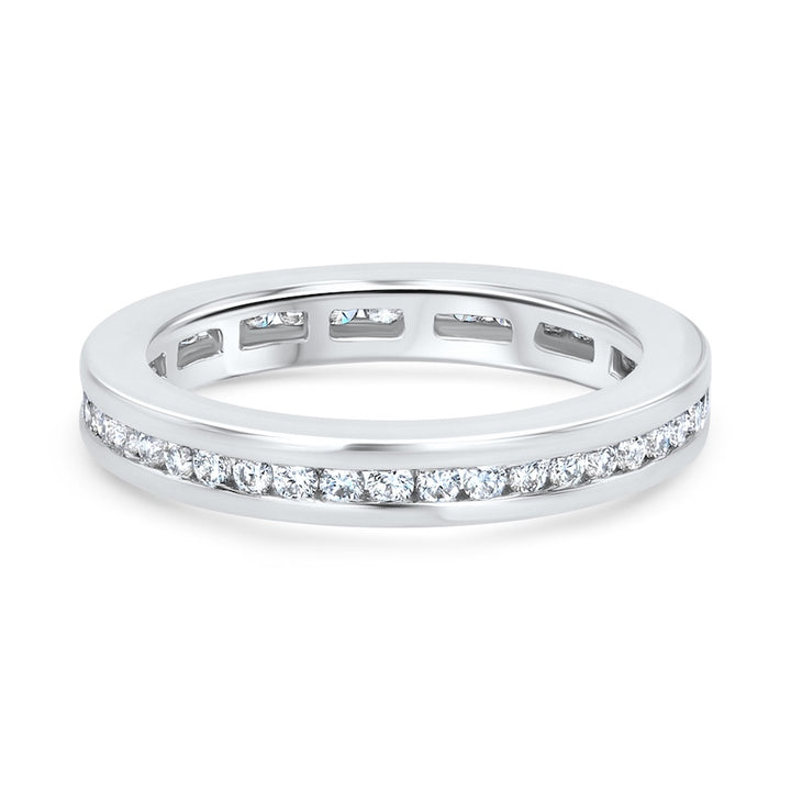 Platinum channel set engraved eternity band