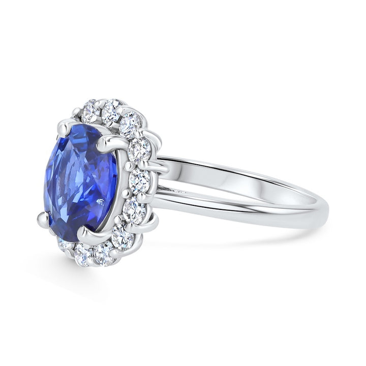 Lotus Oval Sapphire & Diamond Halo 14K White Gold Ring