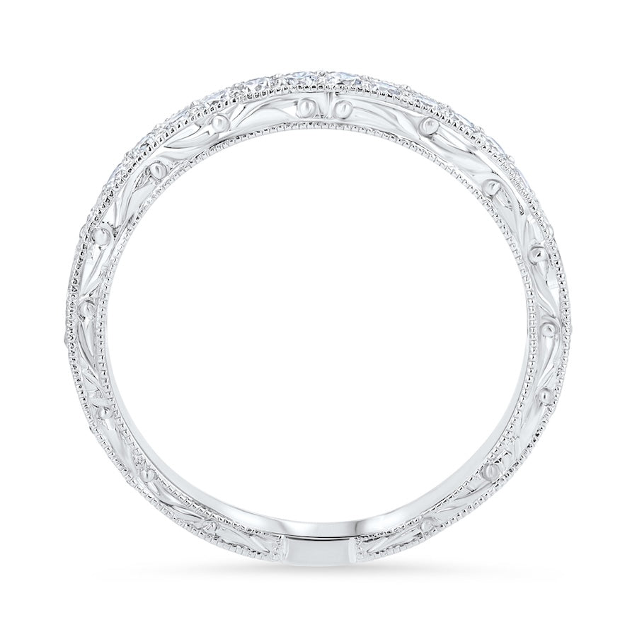 Platinum Engraved Prong Set Diamond Wedding Band