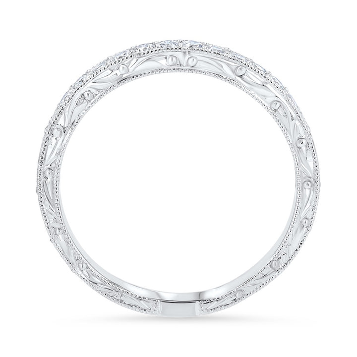 Platinum Engraved Prong Set Diamond Wedding Band