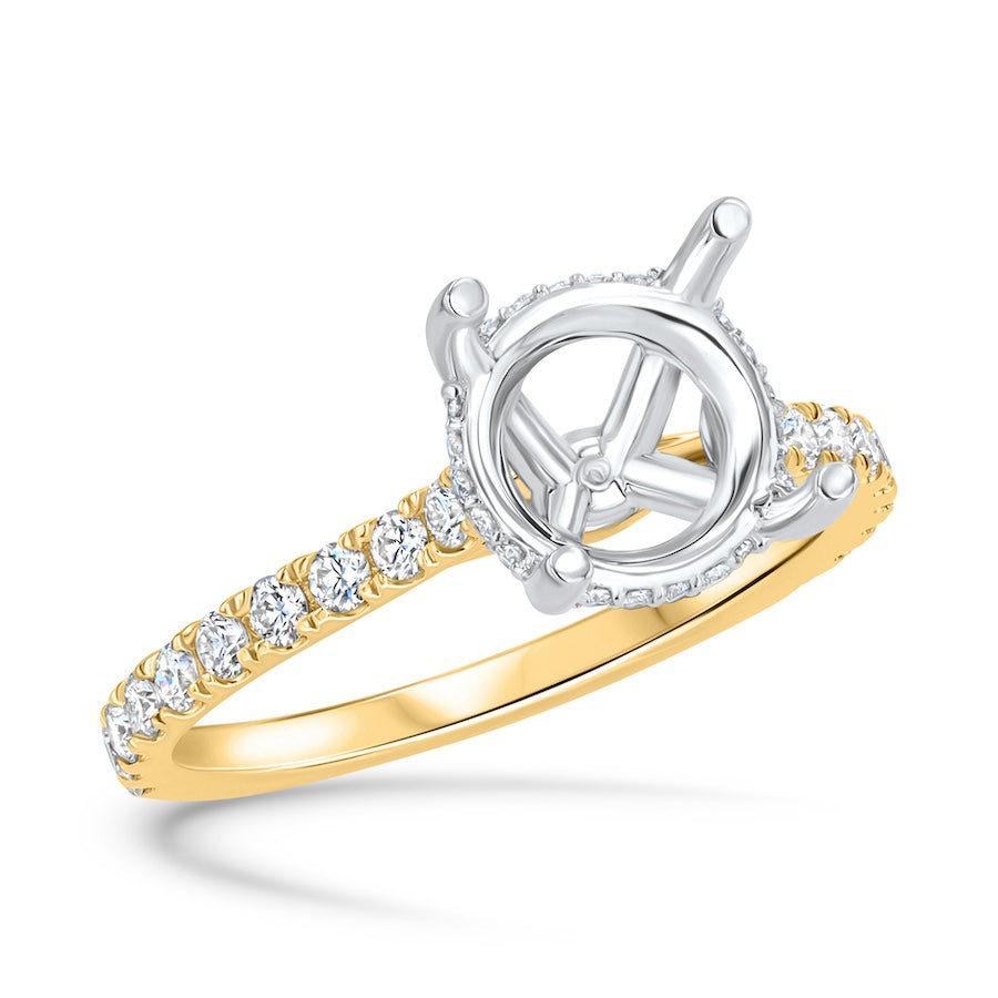 14K YG & Platinum Side Halo Engagement Ring Mounting .42ct