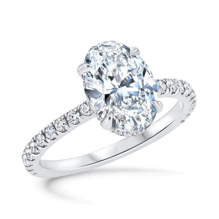 14K White Gold Oval Lab-Grown Diamond Halo Engagement Ring