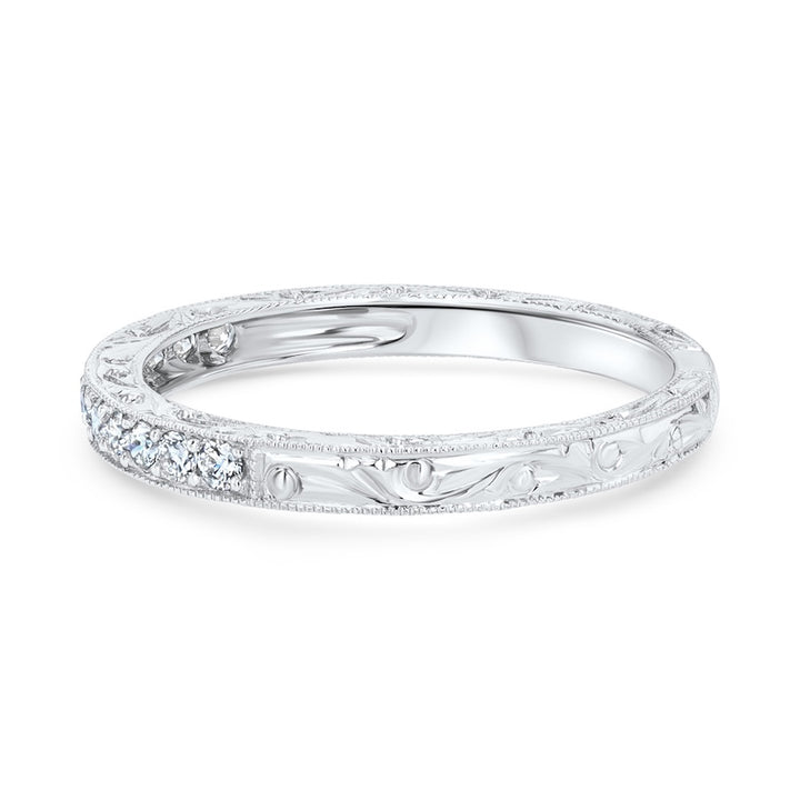 Platinum Engraved Prong Set Diamond Wedding Band
