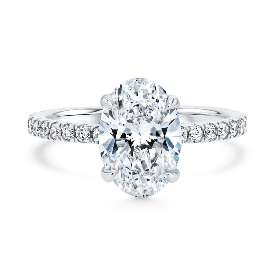 14K White Gold Oval Lab-Grown Diamond Halo Engagement Ring