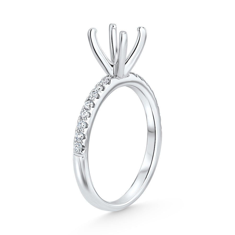 18kt White Gold 4-Prong Engagement Ring Mounting w/ Diamonds