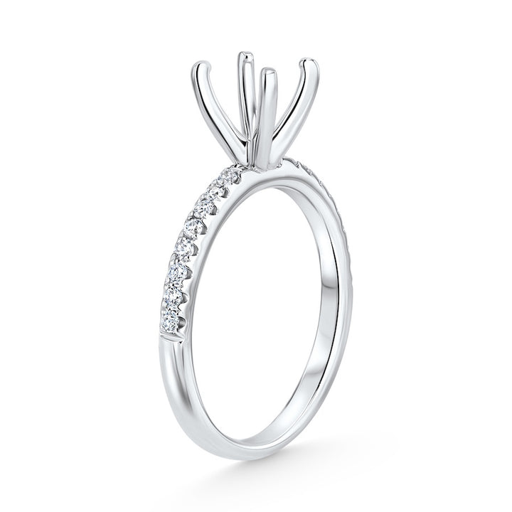 18kt White Gold 4-Prong Engagement Ring Mounting w/ Diamonds