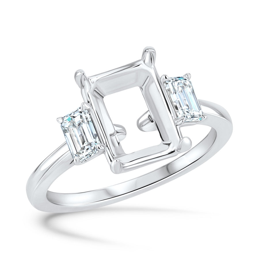 3-Stone Emerald Cut Plat Engagement Ring | Washington Diamond