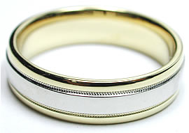 Platinum Center & 18K Yellow Gold Edge Milgrain Detailed Wedding Band