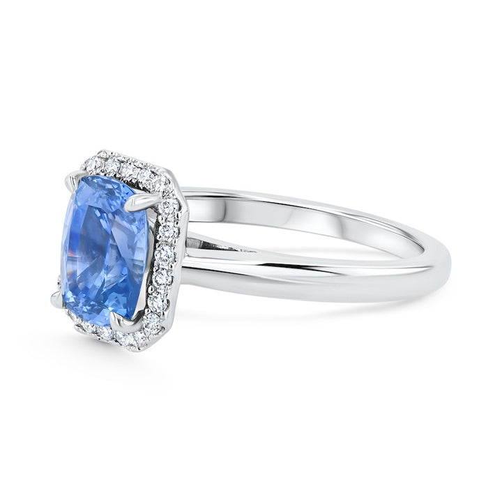 2.16 Carat Cushion Sapphire & 0.15 Carat Diamond Octagonal Halo Platinum Ring