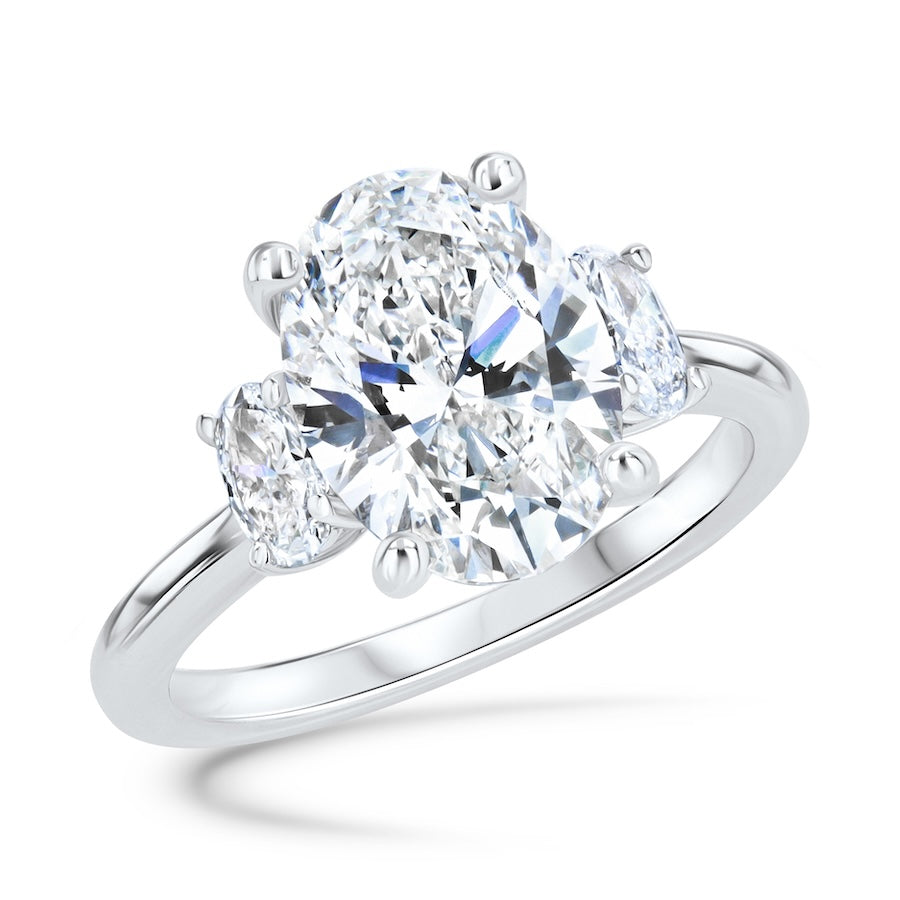 Three-Stone Oval Lab-Grown Diamond 14K White Gold Trellis Engagement Ring Setting