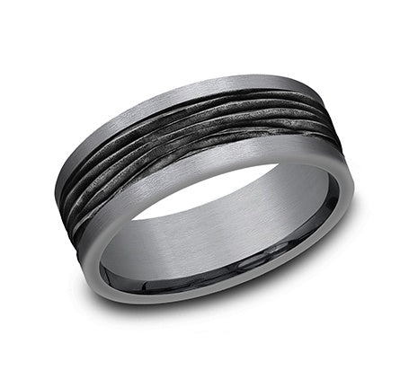 Straight Edge Rosewood Bark Center Tantalum Band