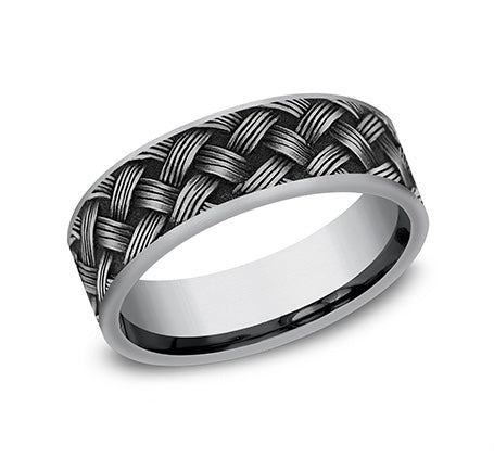 7mm Lattice Weave Straight Edge Men's Grey Tantalum Band