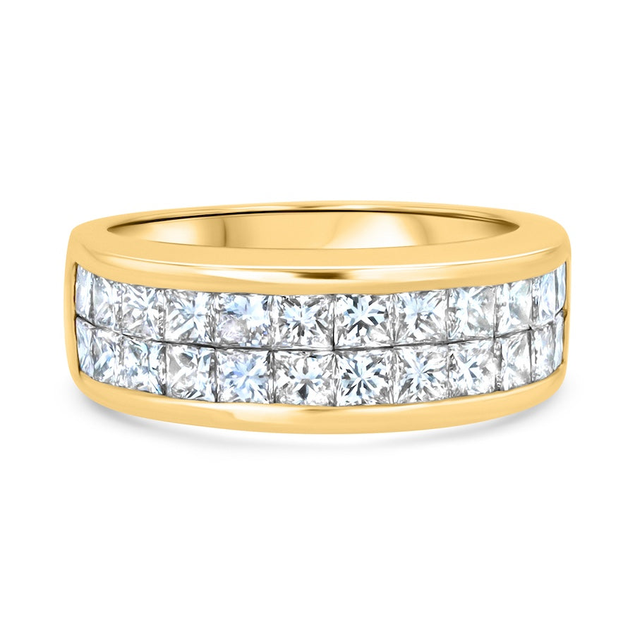 Double-Row Princess-Cut Diamond 18K Yellow Gold Wide Band