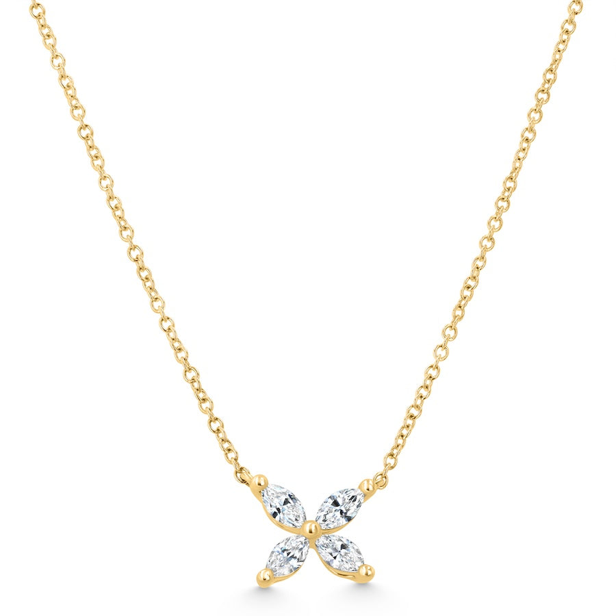 18K Yellow Gold Diamond Flower Necklace 0.48cts, 16–18"