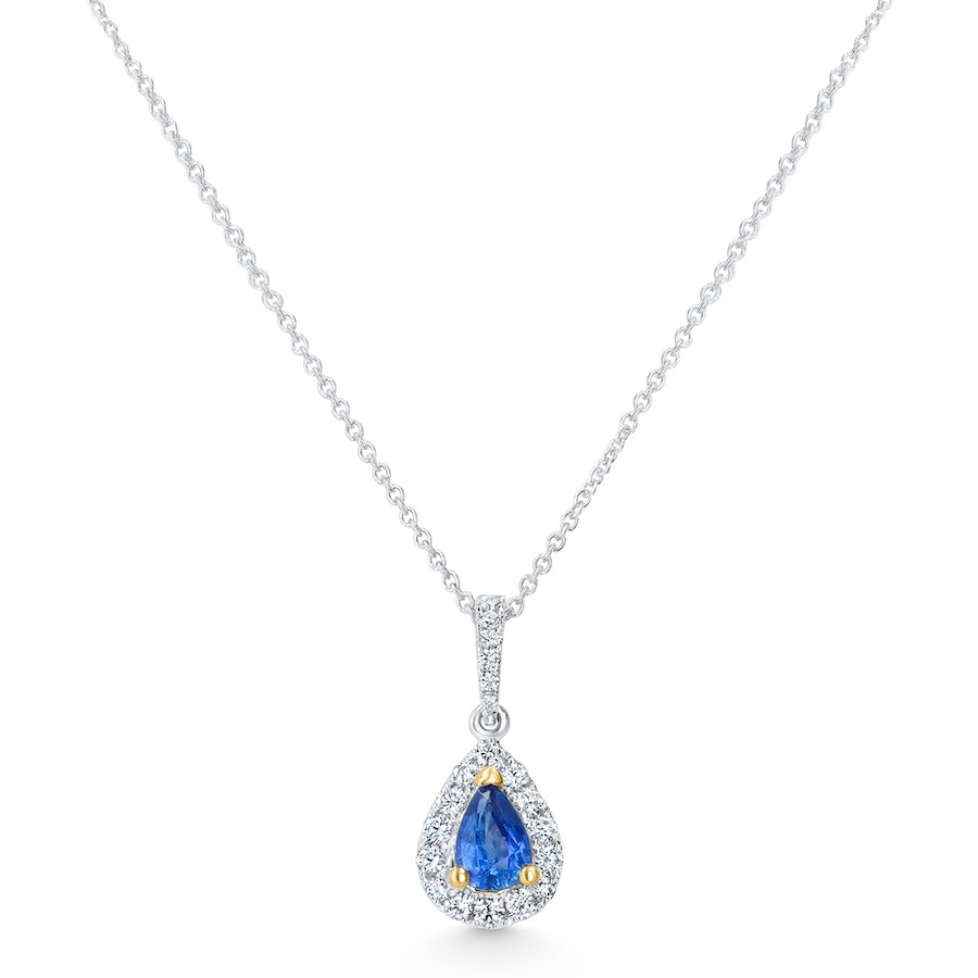 .48ct Saph .25ct Halo 18KW Pendant | Washington Diamond