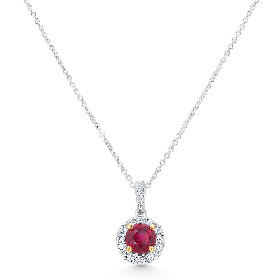 1.14ct Ruby & .26ct Dia Halo 18KW Pendant | Washington Diamond