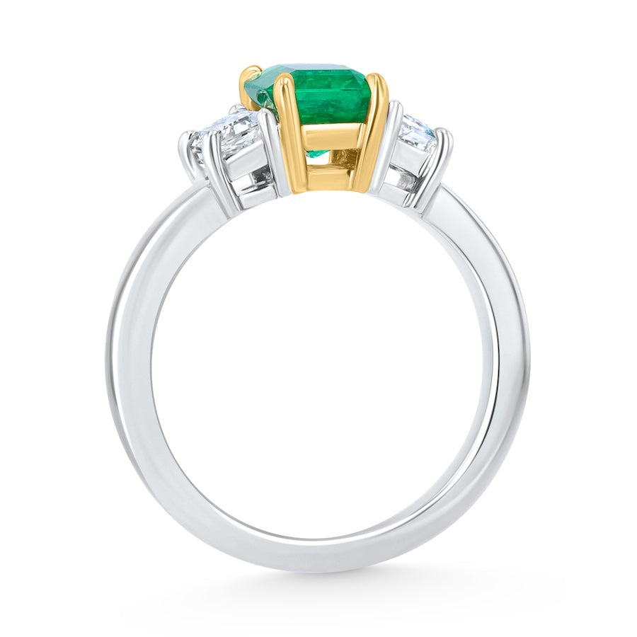 Three-Stone Emerald-Cut Emerald & Trapezoid Diamond
