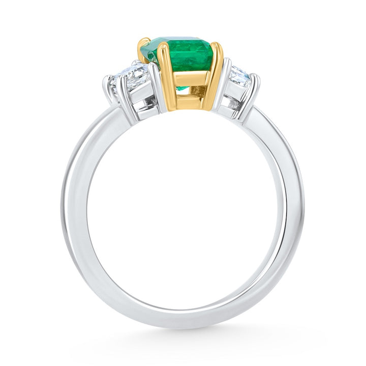 Three-Stone Emerald-Cut Emerald & Trapezoid Diamond