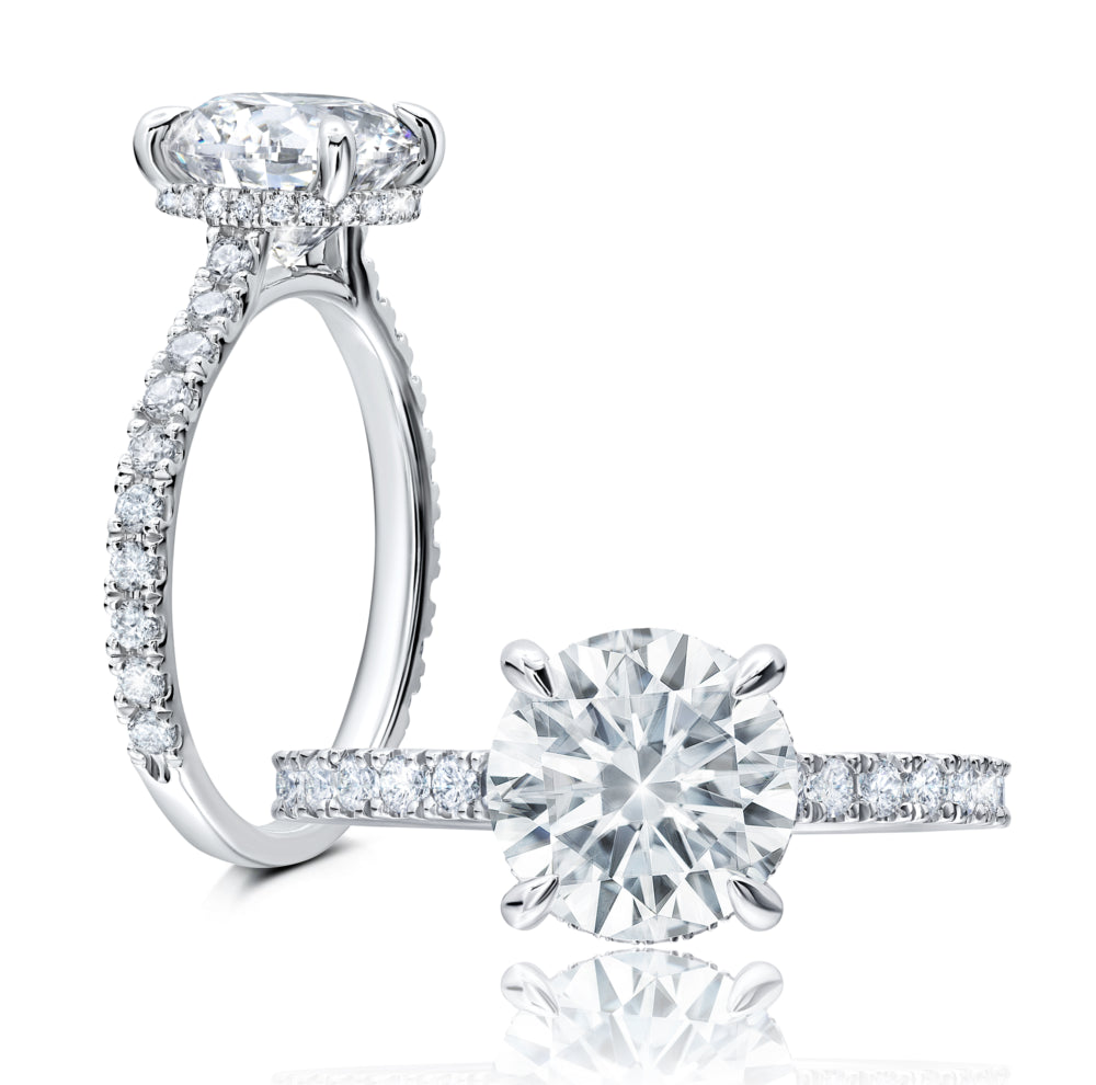 Oval Diamond Hidden Halo Straight Line 14K Yellow Gold Engagement Setting