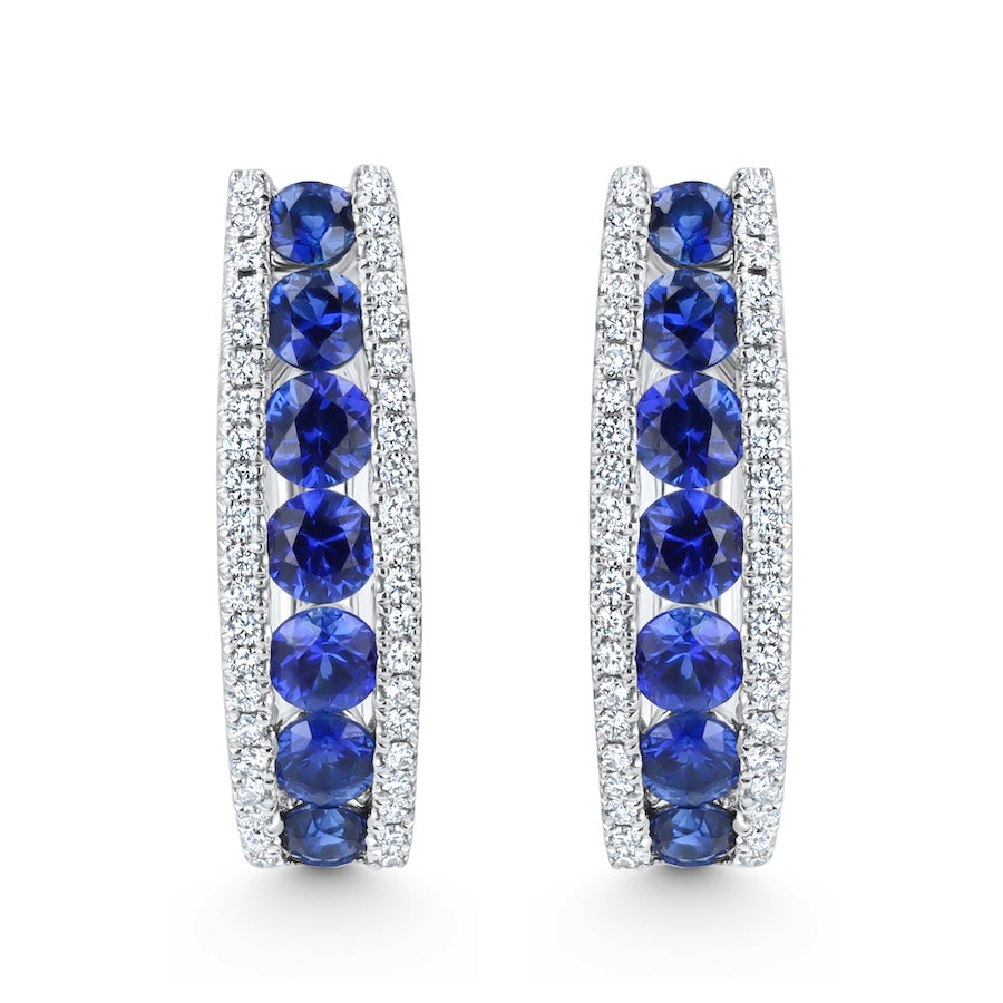 Sapphire & Diamond Channel 18K White Gold Hoop Earrings