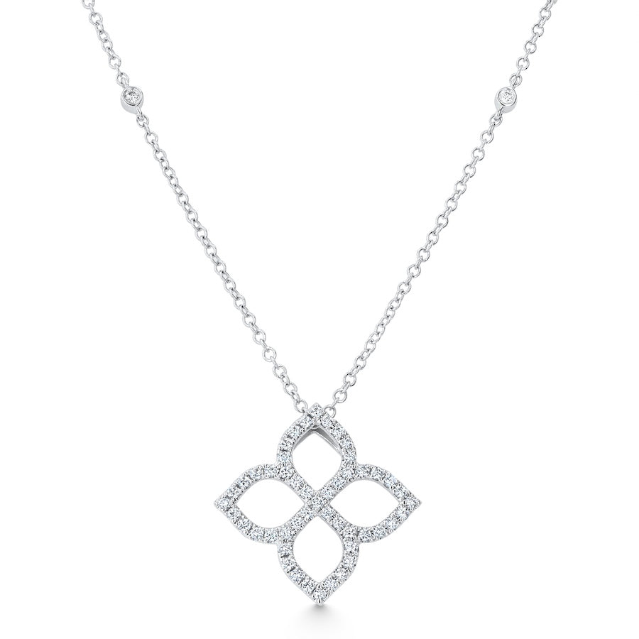 Open Four-Leaf Clover Diamond 18K White Gold Necklace