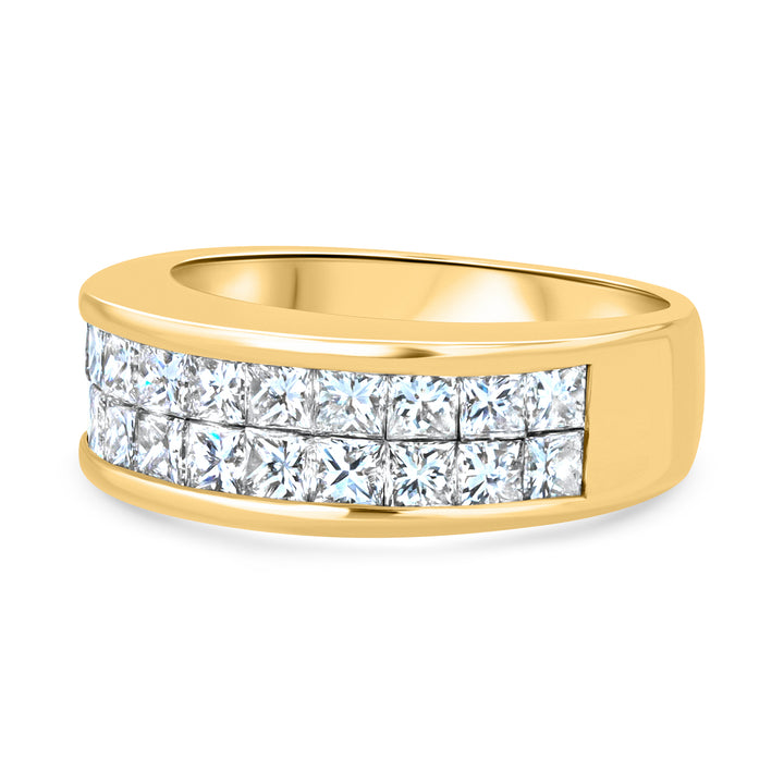 Double-Row Princess-Cut Diamond 18K Yellow Gold Wide Band