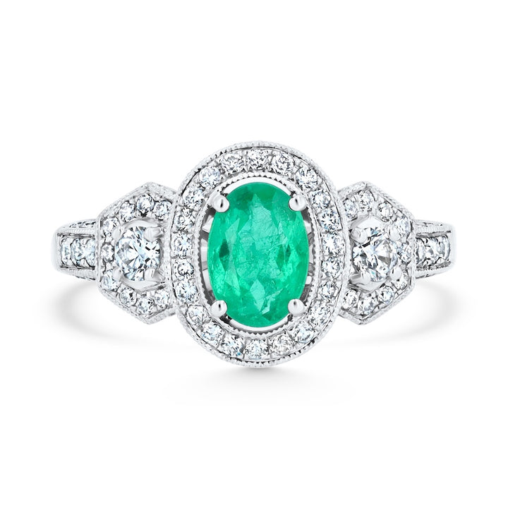 Oval Emerald & Diamond 18KW Halo Ring