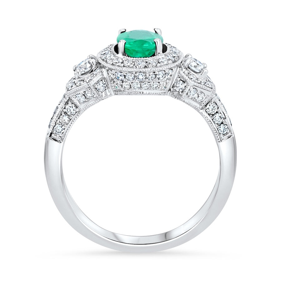 Oval Emerald & Diamond 18KW Halo Ring