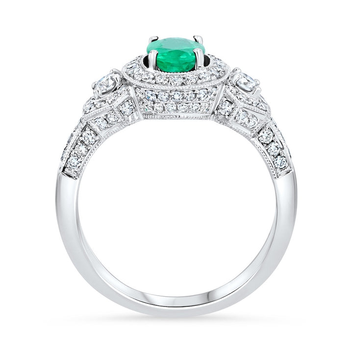 Oval Emerald & Diamond 18KW Halo Ring