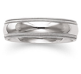 6mm Platinum Wedding Band with High Polish & Milgrain Edges