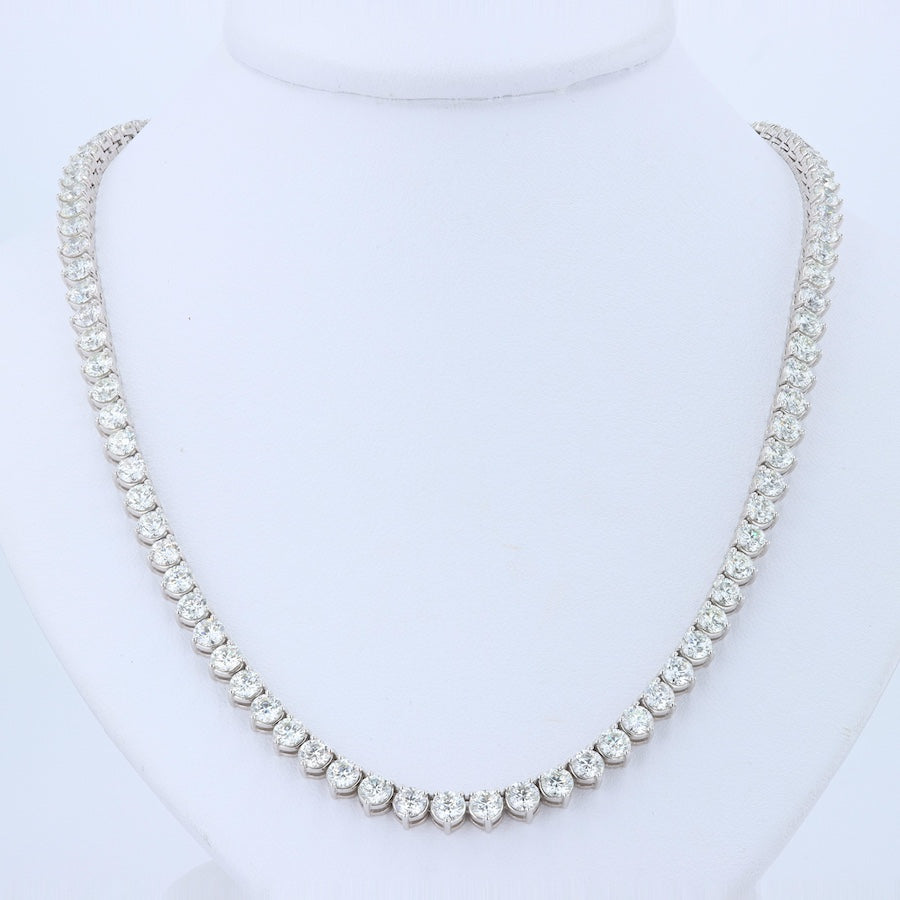 22.14 Carat Riviera Diamond Three-Prong 14K White Gold Necklace