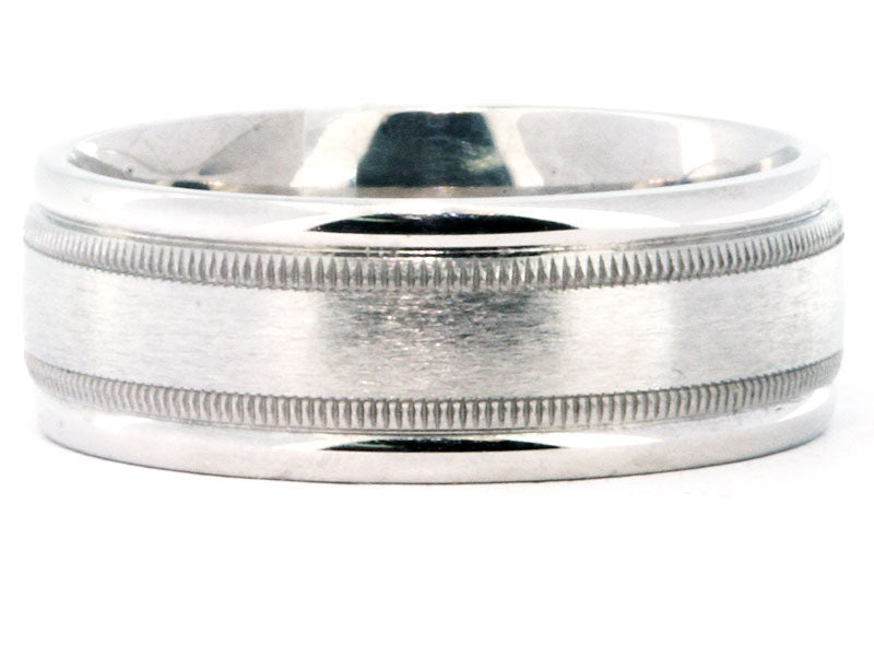 8mm Platinum Satin Milgrain Wedding Band
